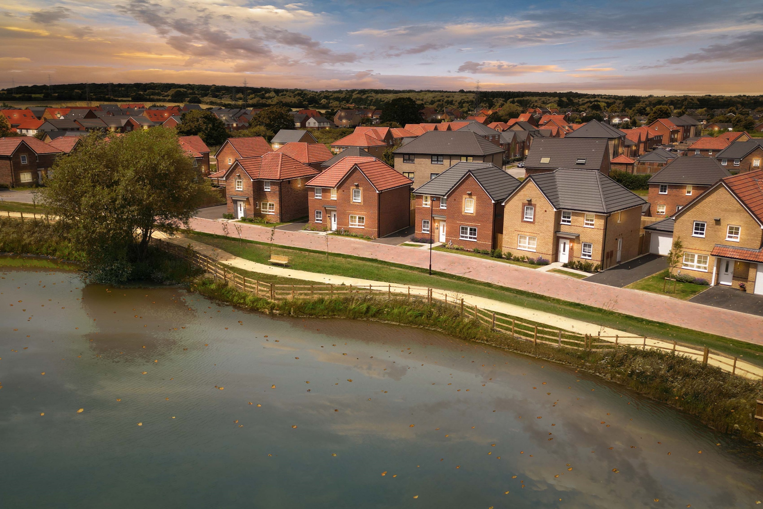 BDW Cambs Bourne BH dusk drone shot